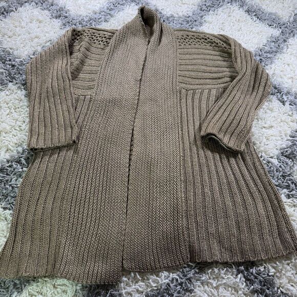 CHICOS Metallic Brown Bronze Long Sleeve Open Cardigan Sweater‎ Sz 0 Women - Picture 1 of 6